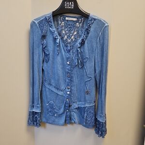 Sharenton Denim Blue Blouse W/Accents